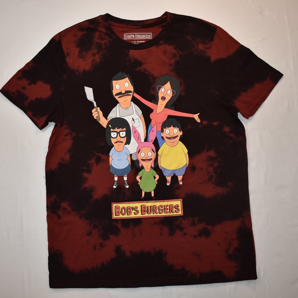 Bob's Burgers Mens Red Black Tie Dye Cartoon Graphic Tee Shirt New